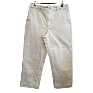 Everlane Cropped Straight Leg Jeans Women Size 16 Cream Ivory High Waist Stretch